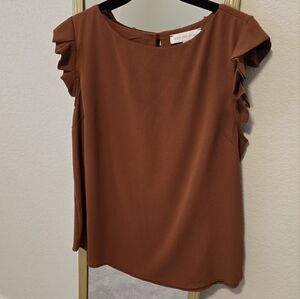 Monteau Brown Ruffled Cap Sleeve Blouse